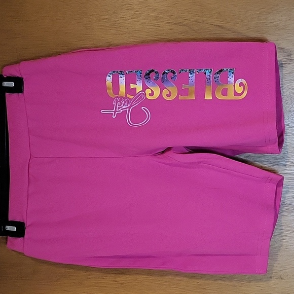 Womens Pink "Just Blessed" 2-Piece Short Set - Picture 6 of 9